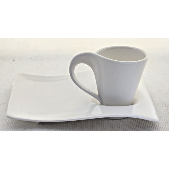 ESPRESSO/DEMITASSE CUP & WAVE SAUCER-VILLEROY & BOCH-Porcelain-White-1/3 Cup - Picture 4 of 8